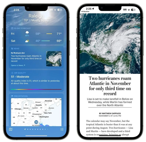 裕安苹果14维修分享iPhone 14手机如何看天气时顺带看新闻 