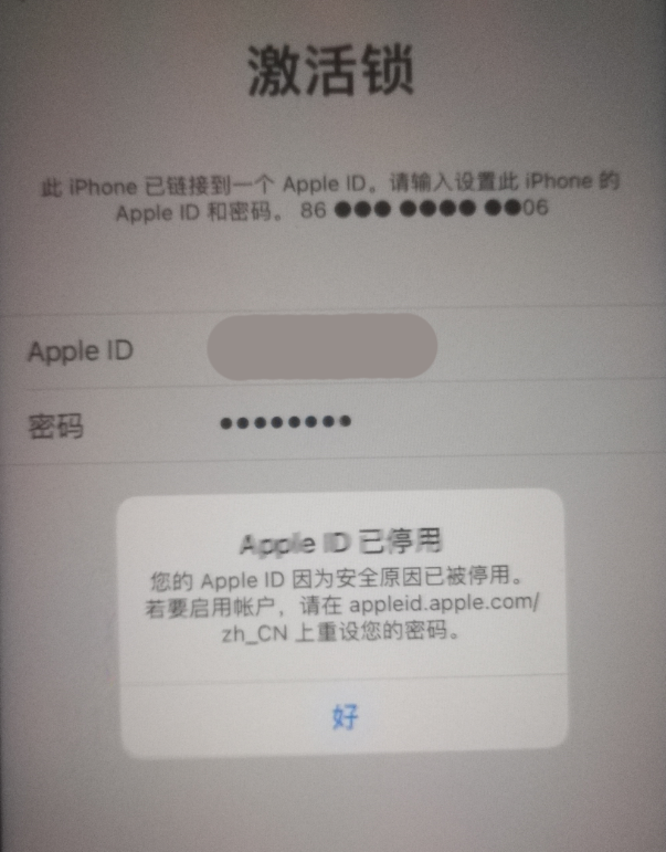 裕安苹果手机维修分享iPhone 12 出现提示“Apple ID 已停用”怎么办 